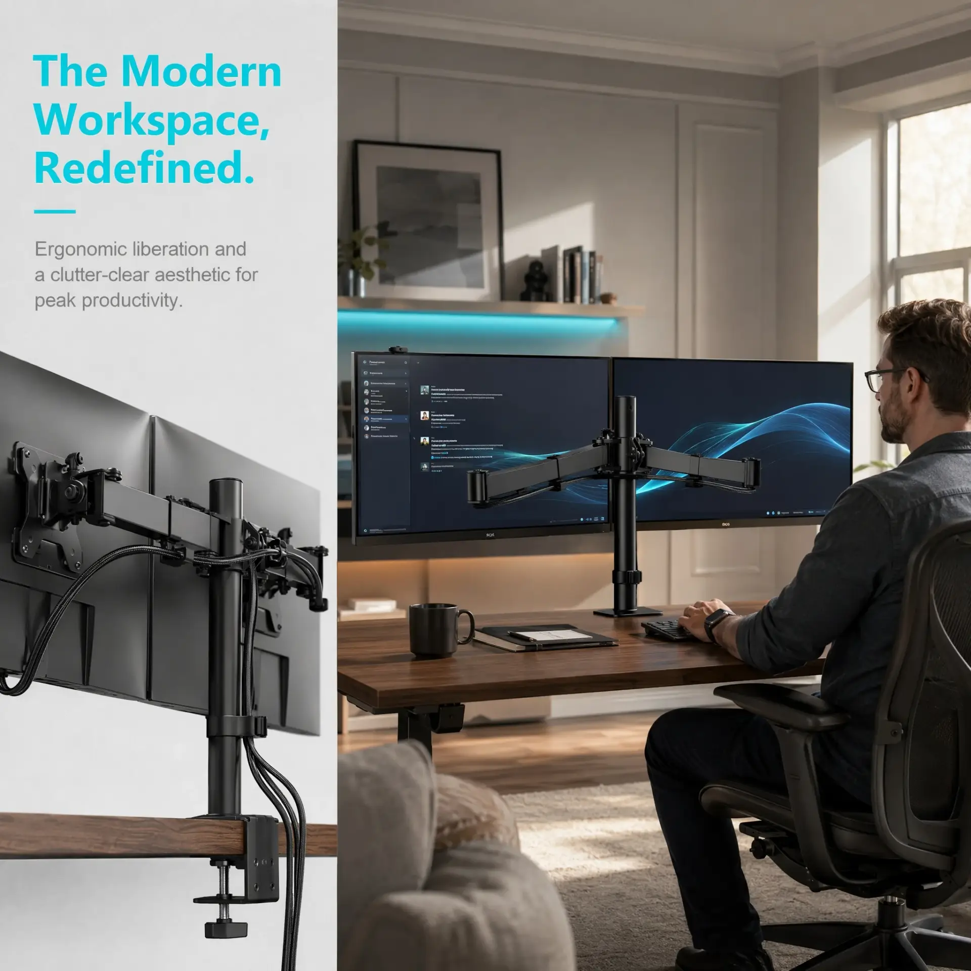 Dual Monitor Stand, Adjustable Desk Mount, 2 Screens - Image 6