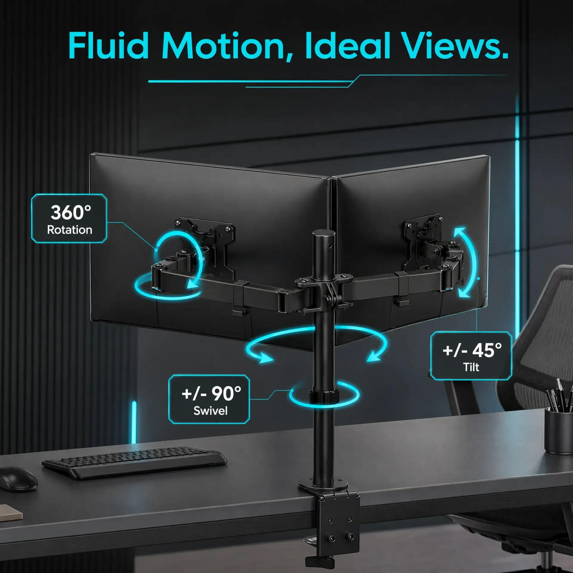 Dual Monitor Stand, Adjustable Desk Mount, 2 Screens - Image 5