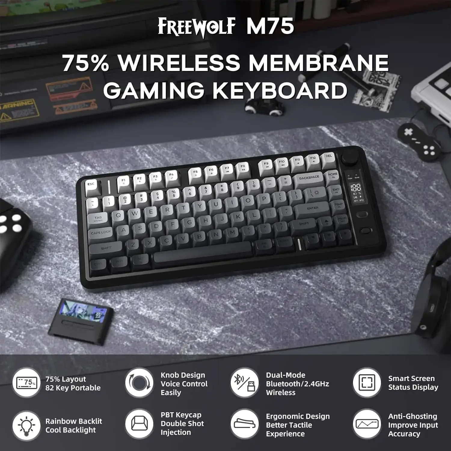 M75 Wireless Gaming Keyboard with OLED & Knob - Image 1