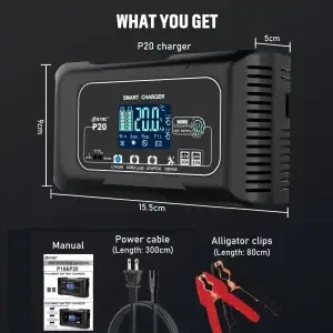 20A Car Battery Charger 12V 24V LiFePO4 Lead-Acid - Thumbnail Image 8