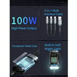 100W 3-in-1 Fast Charging Cable - Thumbnail Image 6