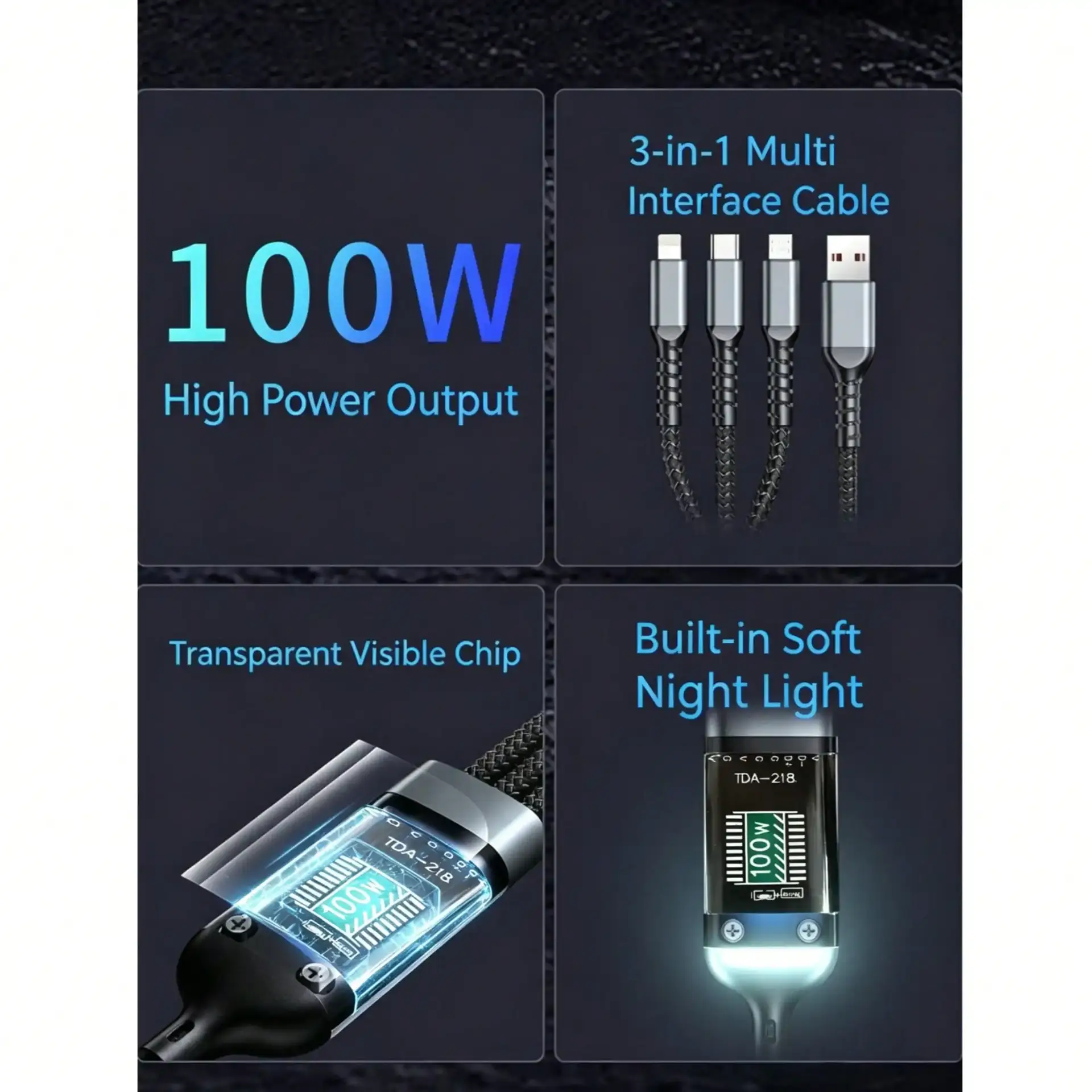 100W 3-in-1 Fast Charging Cable - Image 6