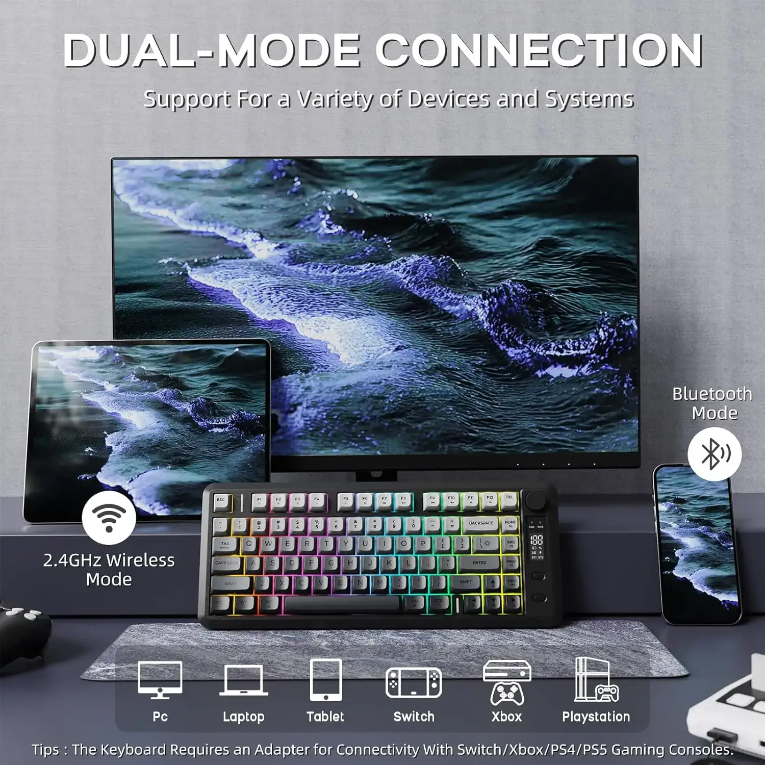M75 Wireless Gaming Keyboard with OLED & Knob - Image 2