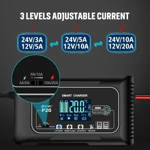 20A Car Battery Charger 12V 24V LiFePO4 Lead-Acid - Thumbnail Image 4