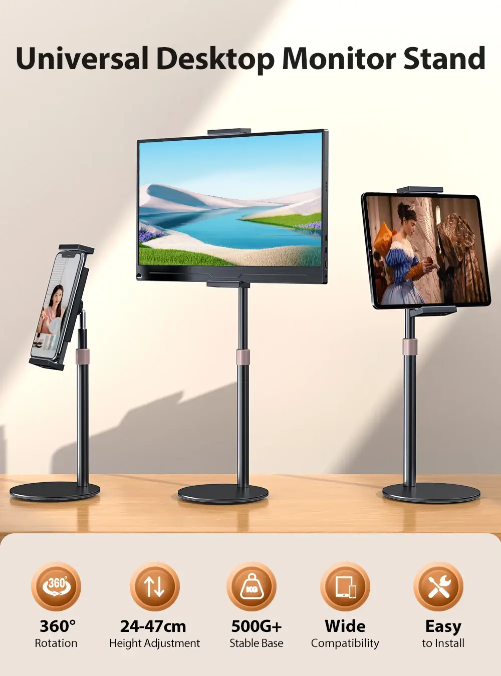 Portable Monitor VESA Stand 360° Swivel 17.3" - Image 2