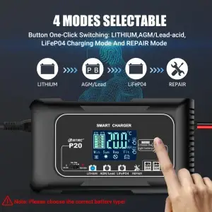 20A Car Battery Charger 12V 24V LiFePO4 Lead-Acid - Thumbnail Image 2