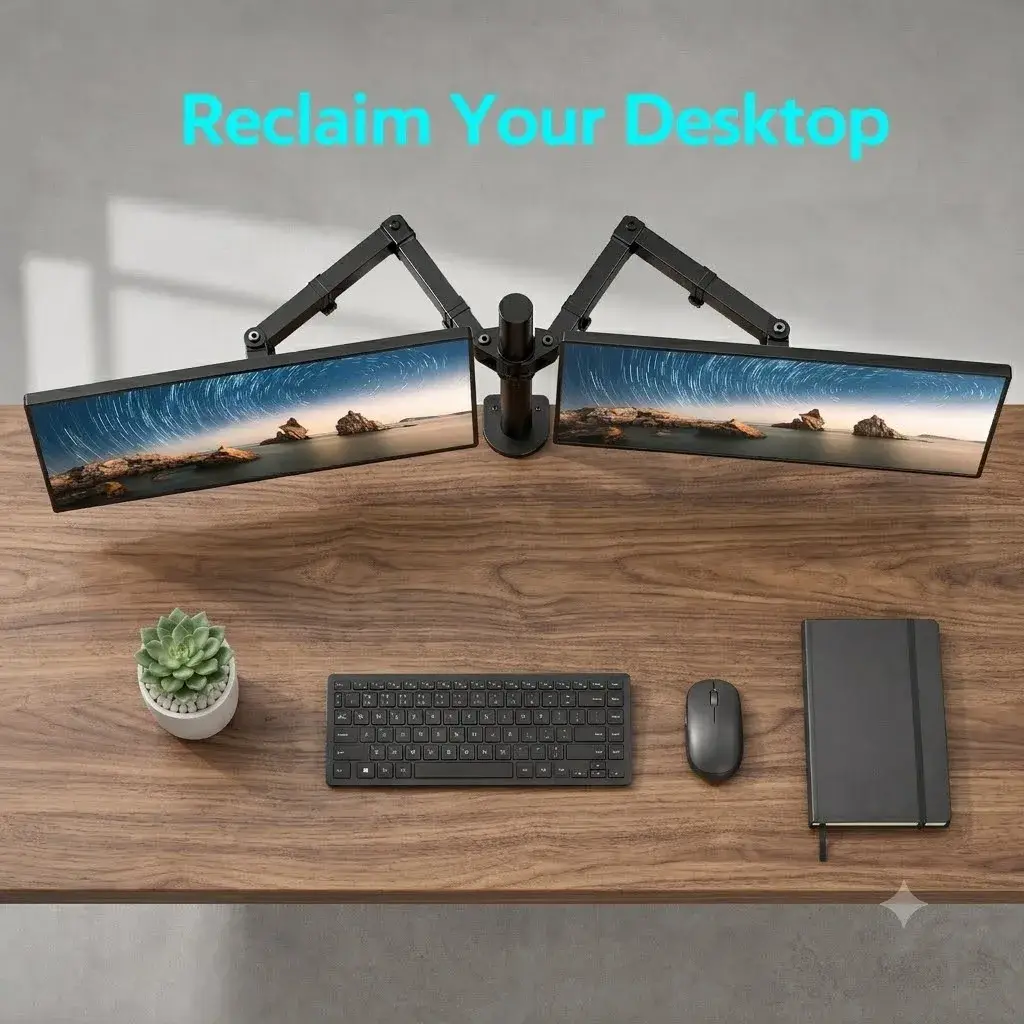 Dual Monitor Stand, Adjustable Desk Mount, 2 Screens - Image 2