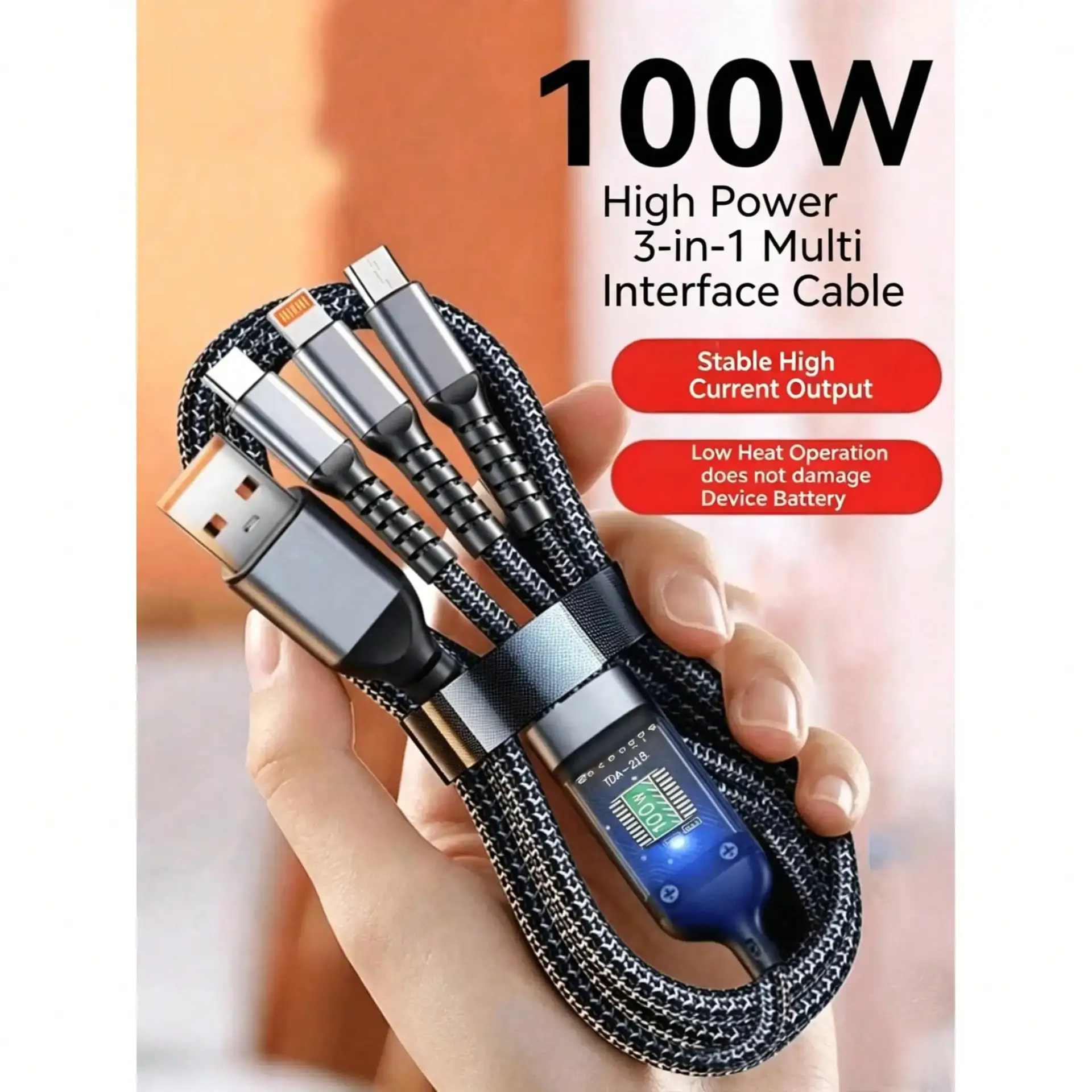 100W 3-in-1 Fast Charging Cable - Image 2