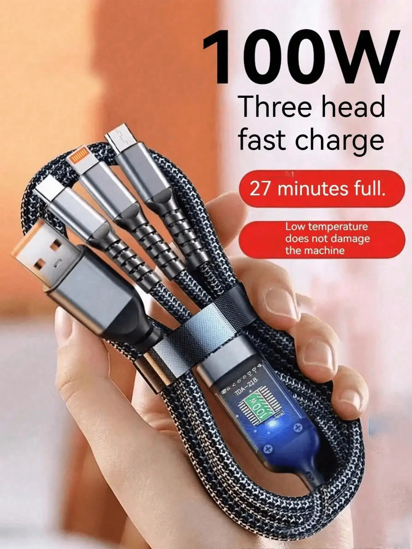 100W 3-in-1 Fast Charging Cable - Image 1