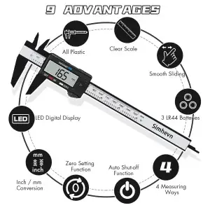Digital Caliper 6" LCD Inch Millimeter Measuring Tool - Thumbnail Image 6
