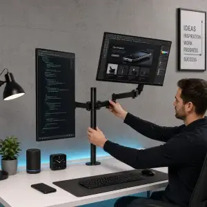 Dual Monitor Stand, Adjustable Desk Mount, 2 Screens - Thumbnail Image 3
