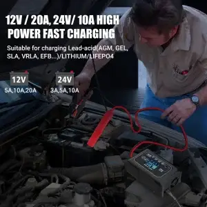 20A Car Battery Charger 12V 24V LiFePO4 Lead-Acid - Thumbnail Image 7