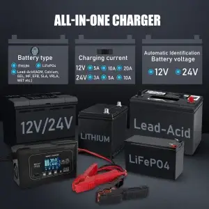 20A Car Battery Charger 12V 24V LiFePO4 Lead-Acid - Thumbnail Image 3