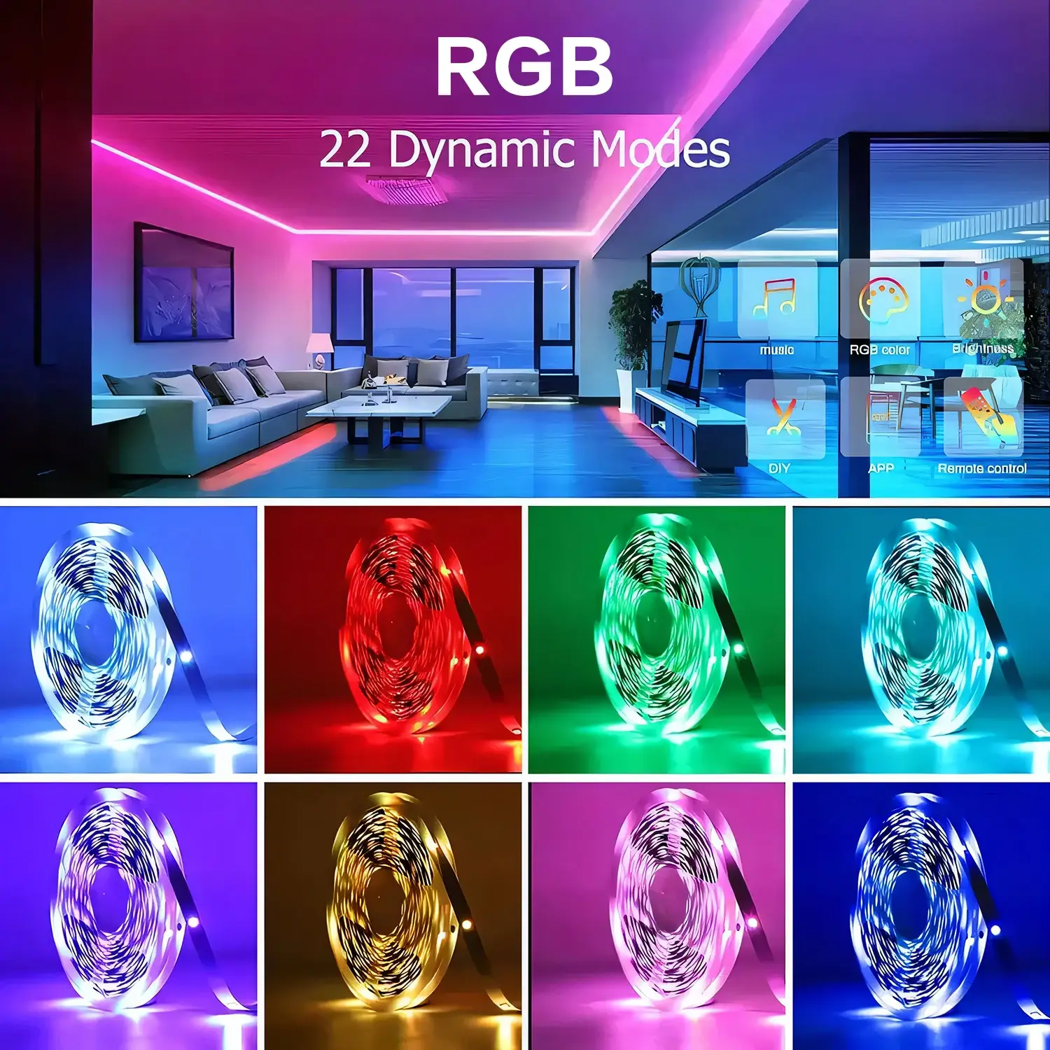 100FT RGB LED Strip Lights with Remote & App Control - Image 3