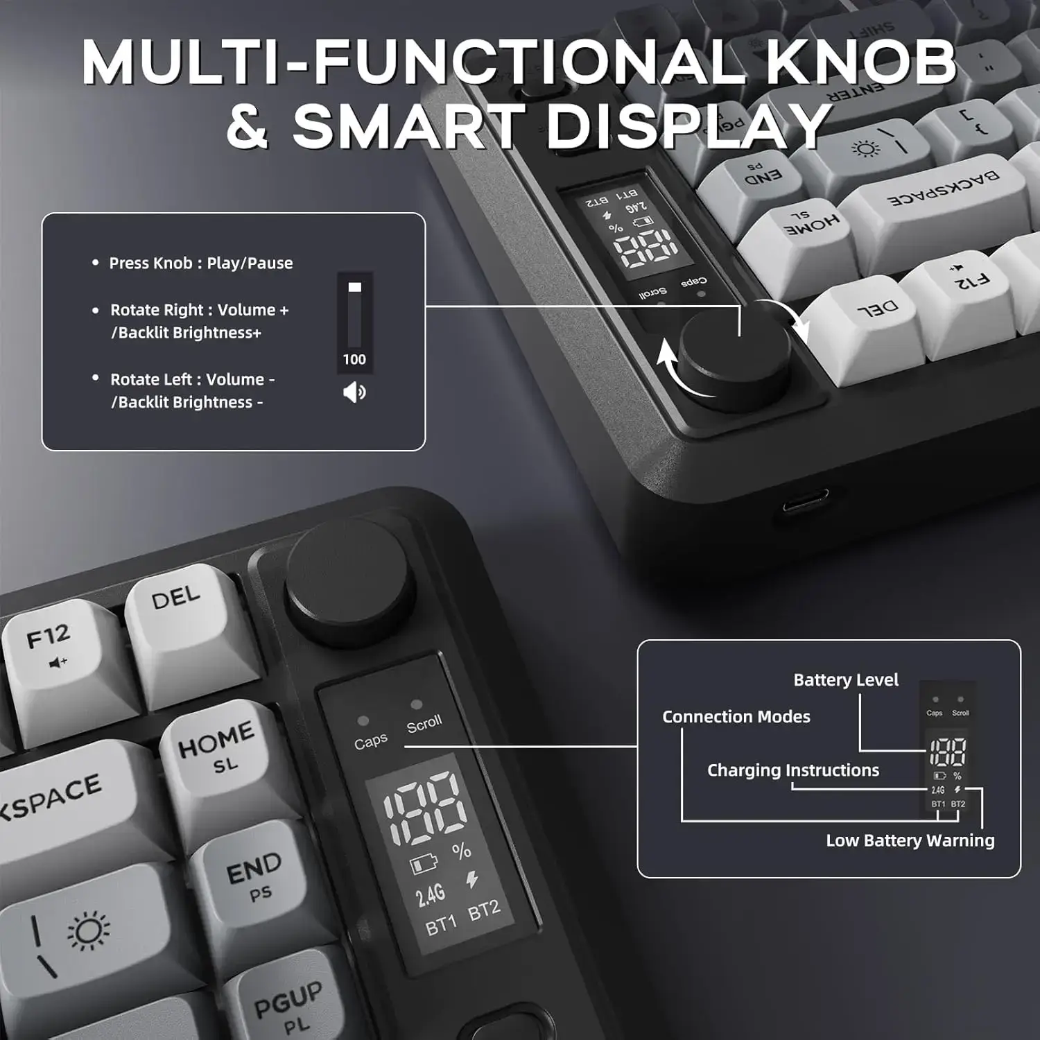 M75 Wireless Gaming Keyboard with OLED & Knob - Image 3