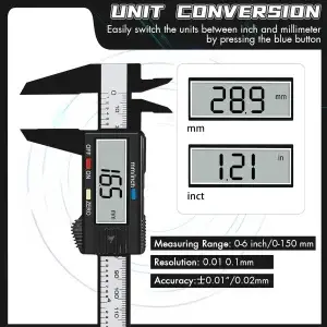 Digital Caliper 6" LCD Inch Millimeter Measuring Tool - Thumbnail Image 2