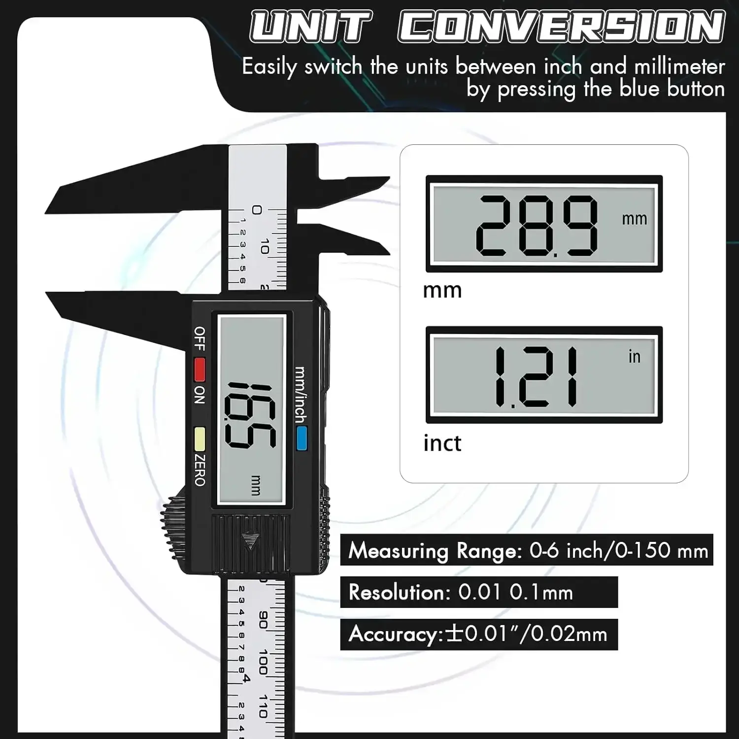 Digital Caliper 6" LCD Inch Millimeter Measuring Tool - Image 2