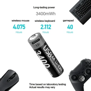 1.5V AA Rechargeable Li-Ion Battery USB-C 3400mWh - Thumbnail Image 5