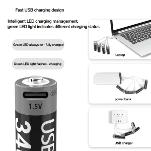 1.5V AA Rechargeable Li-Ion Battery USB-C 3400mWh - Thumbnail Image 4