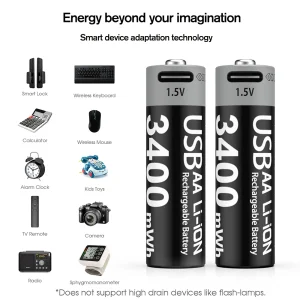 1.5V AA Rechargeable Li-Ion Battery USB-C 3400mWh - Thumbnail Image 7