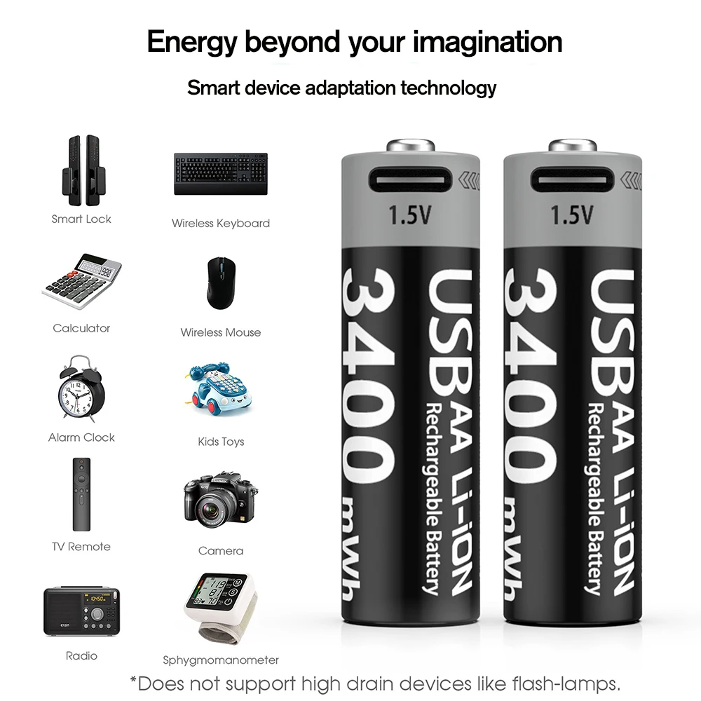 1.5V AA Rechargeable Li-Ion Battery USB-C 3400mWh - Image 7